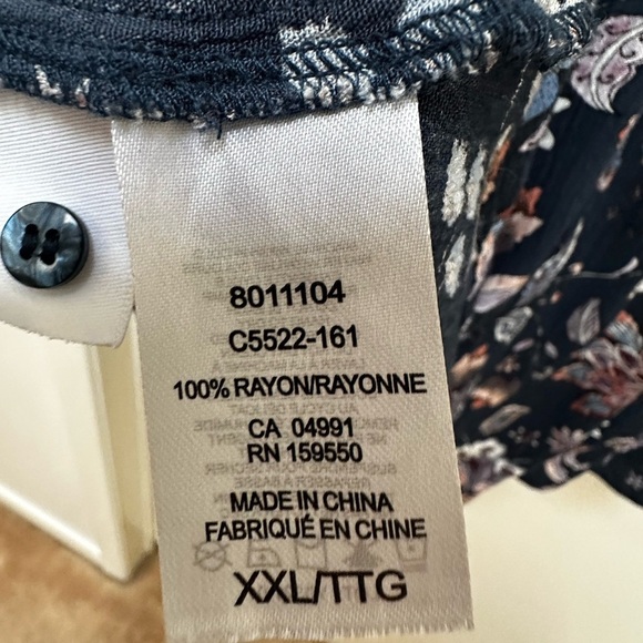 Hilary Radley Rayon Button Up Blouse With Drawstring Waist Tunic - Picture 6 of 6